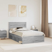 vidaXL Bed Frame with Storage Grey Sonoma 135 x 190 cm Solid Pine Wood