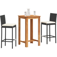 vidaXL 3 Piece Garden Bar Set Black Solid Wood Acacia and Poly Rattan