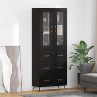 vidaXL Highboard Cabinet with Shelf 2 pcs Black Oak Engineered Wood