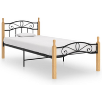 vidaXL Bed Frame without Mattress Black Metal&Solid Oak Wood 90x200 cm