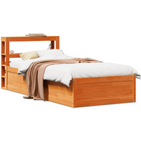 vidaXL Bed Frame with Headboard Wax Brown 100x200 cm Solid Wood Pine