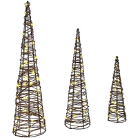 vidaXL Christmas Tree 3 pcs Warm white 20 x 20 x 80 cm Rattan