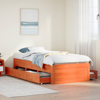 vidaXL Bed Frame without Mattress with Drawers Wax Brown 90x190 cm Single Solid Wood Pine