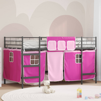 vidaXL Kids'Loft Bed Frame with Curtains Black and Pink 107 x 200 cm