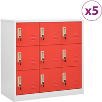 vidaXL Locker Cabinets 5 pcs Light Grey and Red 90x45x92.5 cm Steel