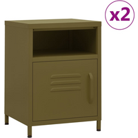 vidaXL Nightstands 2 pcs Olive Green 35x35x51 cm Steel