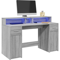 vidaXL Desk with LED Lights Grey Sonoma 140x55x91 cm Engineered Wood