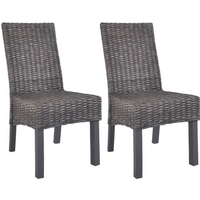 vidaXL Dining Chairs 2 pcs Brown Kubu Rattan and Mahogany Wood