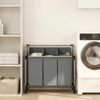 vidaXL Laundry Basket with Wheels 3 Compartments Grey