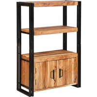 vidaXL Bookshelf with Doors Brown Solid Acacia Wood and Metal