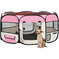 vidaXL Foldable Dog Playpen with Carrying Bag Pink 145x145x61 cm
