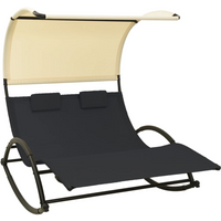 vidaXL Double Sun Lounger with Canopy Textilene Black and Cream
