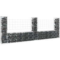 vidaXL U-shape Gabion Basket with 3 Posts Iron 260x20x100 cm
