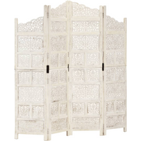 vidaXL Hand carved 4-Panel Room Divider White 160x165 cm Solid Mango Wood