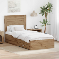 vidaXL Bed Frame with Drawer Artisan Oak 100 x 200 cm Engineered Wood
