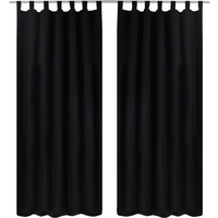 2 pcs Black Micro-Satin Curtains with Loops 140 x 245 cm