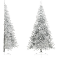 vidaXL Artificial Half Christmas Tree with Stand Silver 240 cm PET