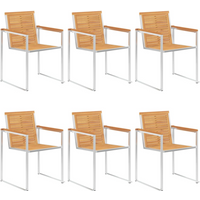 vidaXL Garden Chairs 6 pcs Solid Teak Wood and Stainless Steel