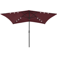 vidaXL Garden Parasol with LEDs and Steel Pole Bordeaux Red 2x3 m