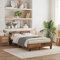 vidaXL Bed Frame with LED Old Wood 120 x 190 cm Engineered Wood