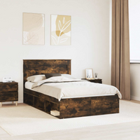 vidaXL Bed Frame with Storage Smoked Oak 135 x 190 cm Solid Pine Wood