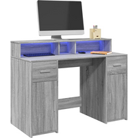 vidaXL Desk with LED Lights Grey Sonoma 120x55x91 cm Engineered Wood