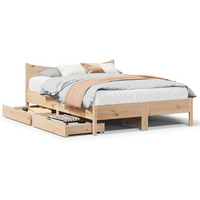 vidaXL Bed Frame with Drawers 135x190 cm Double Solid Wood Pine