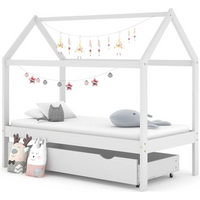 vidaXL Kids Bed Frame with a Drawer White Solid Pine Wood 80x160 cm