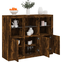 vidaXL Sideboards with LED Lights 3 pcs Smoked Oak Engineered Wood