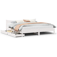 vidaXL Bed Frame with Drawers White 180x200 cm Super King Solid Wood Pine