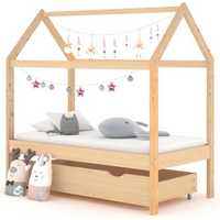 vidaXL Kids Bed Frame with a Drawer Solid Pine Wood 70x140 cm