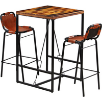 vidaXL Bar Set 3 Pieces Solid Reclaimed Wood and Genuine Goat Leather