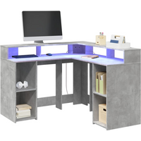 vidaXL Desk with LED Lights Concrete Grey 130x130x91 cm Engineered Wood