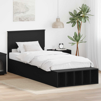 vidaXL Bed Frame with Shelf Manual Black 100 x 200 cm Engineered Wood