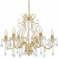 vidaXL Chandelier with Crystal Beads Golden Round 6 x E14