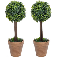 vidaXL Artificial Boxwood Plants 2 pcs with Pots Ball Shaped Green 33 cm