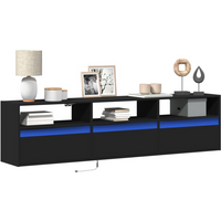 vidaXL TV Wall Cabinet with LED Black 180x31x45 cm