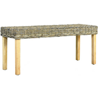 vidaXL Bench 110 cm Natural Kubu Rattan and Solid Mahogany Wood