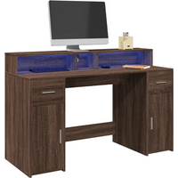 vidaXL Desk with LED Lights Brown Oak 140x55x91 cm Engineered Wood