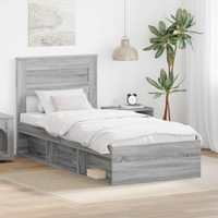vidaXL Bed Frame with Storage Grey Sonoma 90 x 200 cm Solid Pine Wood