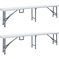 vidaXL Folding Garden Benches 2 pcs 180 cm HDPE White