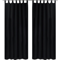 2 pcs Black Micro-Satin Curtains with Loops 140 x 175 cm