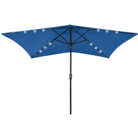 vidaXL Garden Parasol with LEDs and Steel Pole Azure Blue 2x3 m