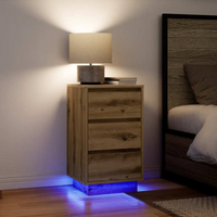 vidaXL Bedside Cabinet with LED Lights Artisan Oak 38x34x65 cm