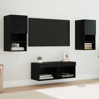 vidaXL TV Wall Cabinets Wall-mounted 4 pcs Black Oak Engineered Wood