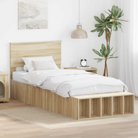 vidaXL Bed Frame with Shelf Sonoma Oak 100 x 200 cm Engineered Wood