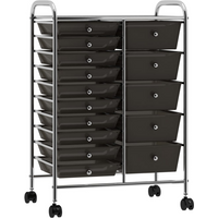 vidaXL XXL 15-Drawer Mobile Storage Trolley Black Plastic