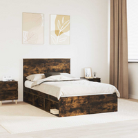 vidaXL Bed Frame with Drawer Smoked Oak 120 x 190 cm Solid Pine Wood