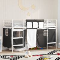 vidaXL Kids'Loft Bed Frame with Curtains White and Black 90 x 190 cm