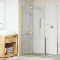 vidaXL Walk-In Shower Wall Folding Gold 90 x 6.5 x 190 cm